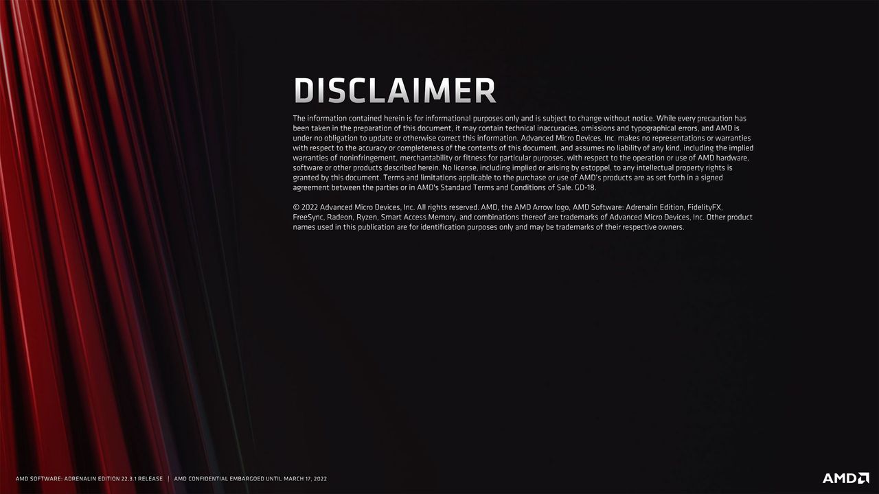 Slide deck for AMD Software Adrenalin Edition 22.3.1 with RSR and FSR 2.0