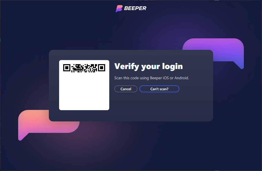 Log into the Beeper app on Android using the QR code