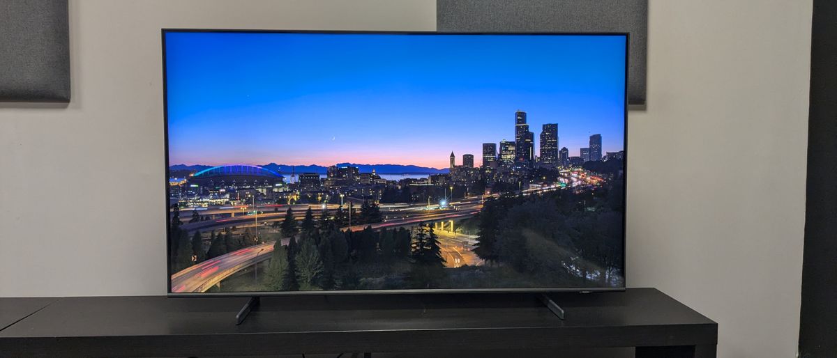 Samsung Q60D hero image with city at night on screen 