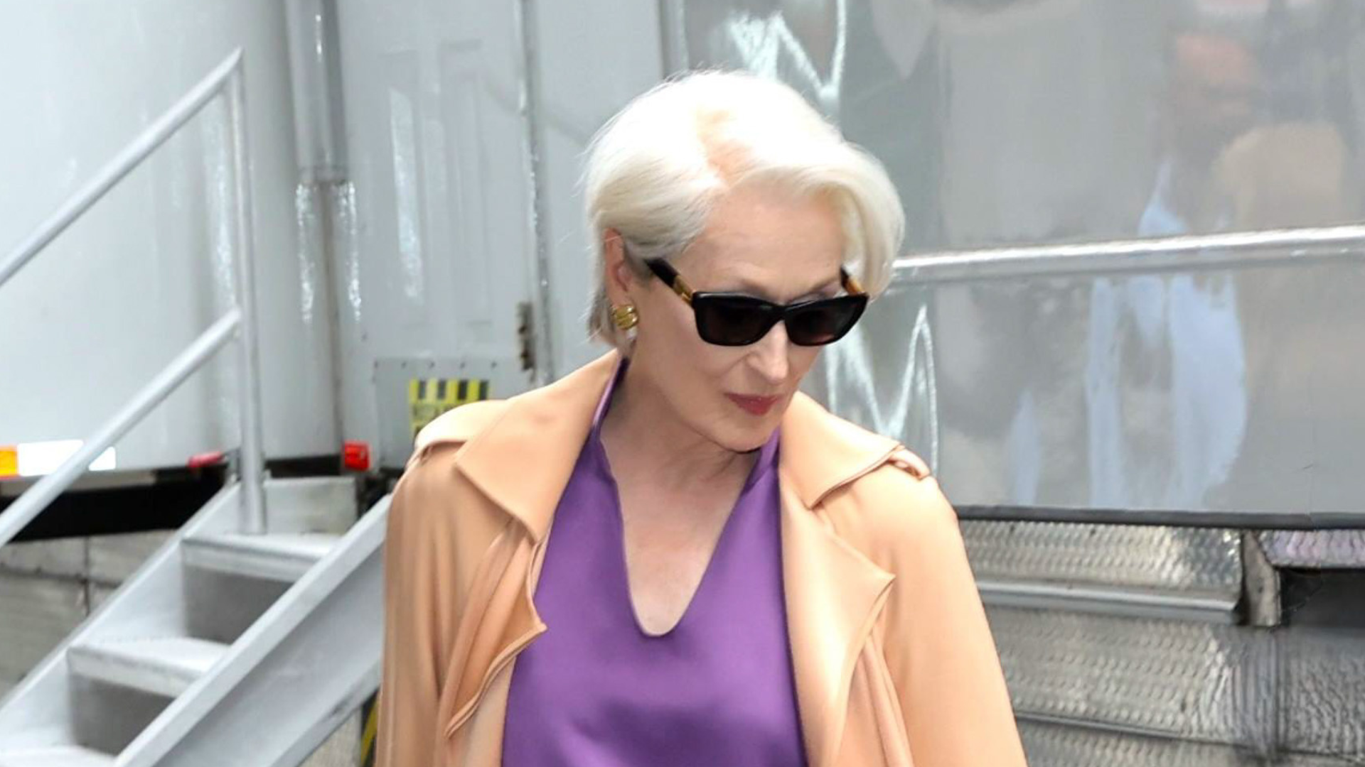 Meryl Streep is seen on the set of &quot;Devil Wears Prada 2&quot; on July 23, 2025 in New York City