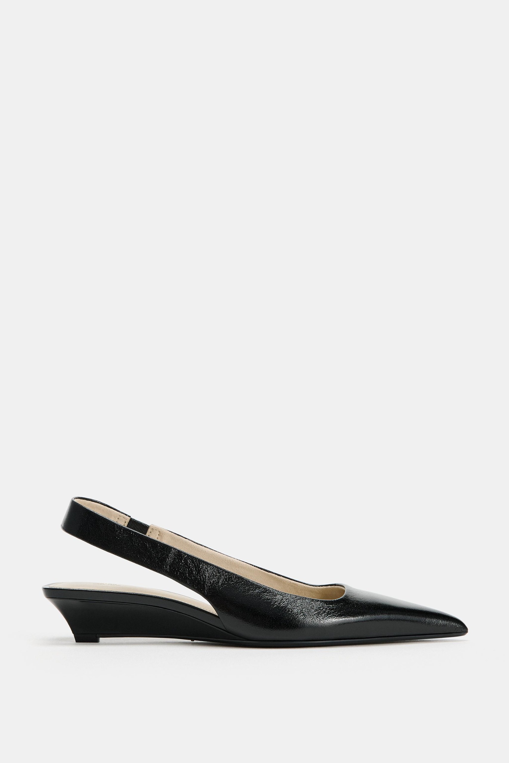 Leather Mini Wedge Slingbacks - Black - 5