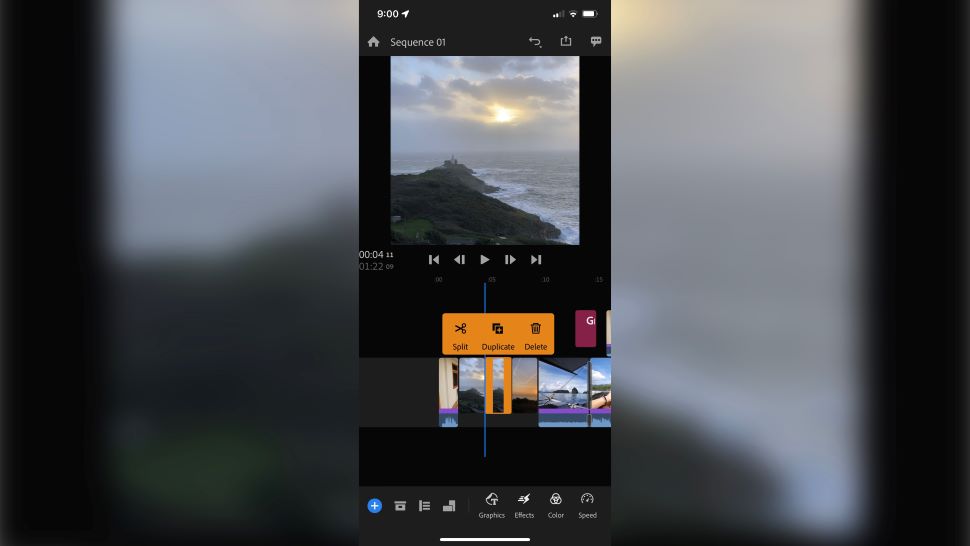 Screenshot of Adobe Premiere Rush video editing app