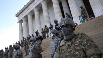 Troop line the Lincoln Memorial