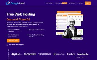 screenshot of the Googiehost website main landing page