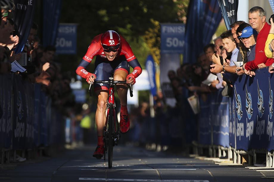 Will Clarke (Drapac) metres from crossing the line in first place