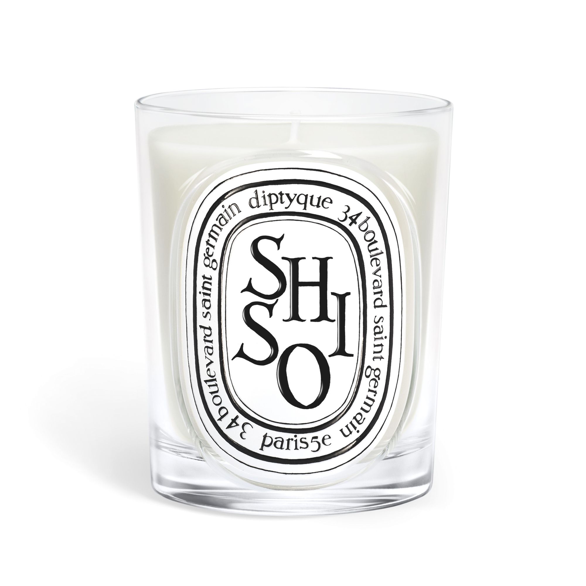 One of the new Diptyque candles, the shiso, on a white background