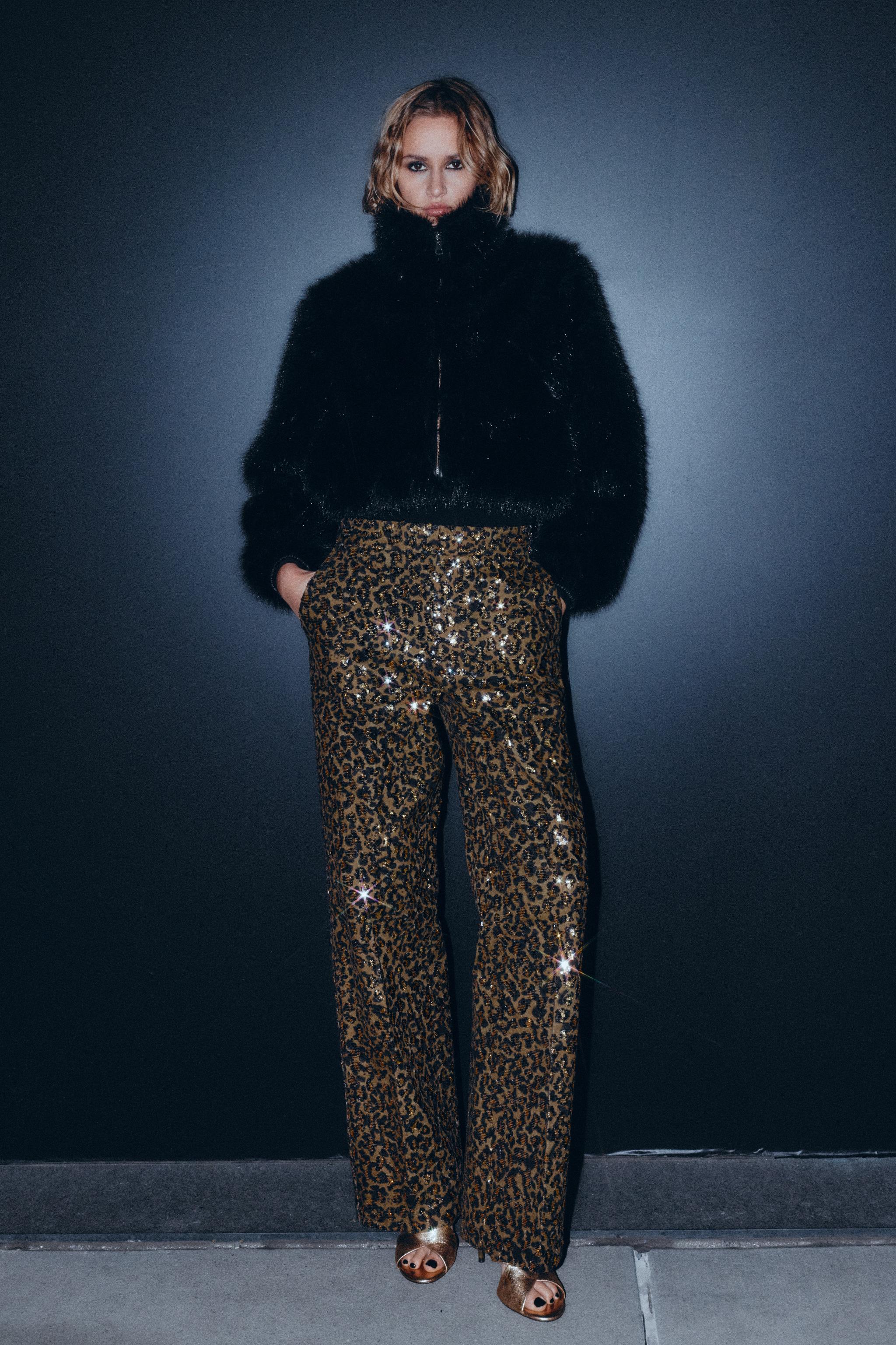 Animal Print Sequin Straight Leg Pants