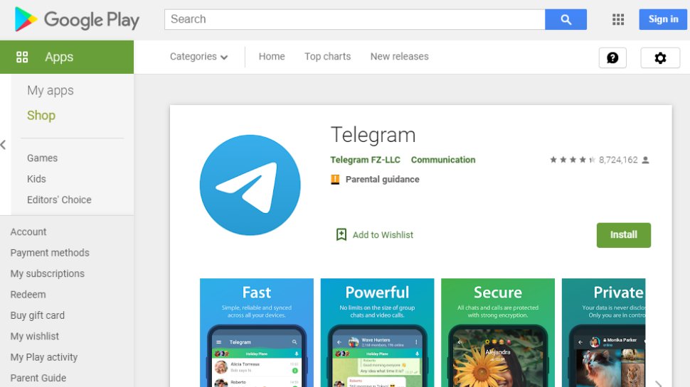 Website screenshot for Telegram