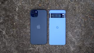 Pixel 8 Pro and iPhone 15 Plus next to each other