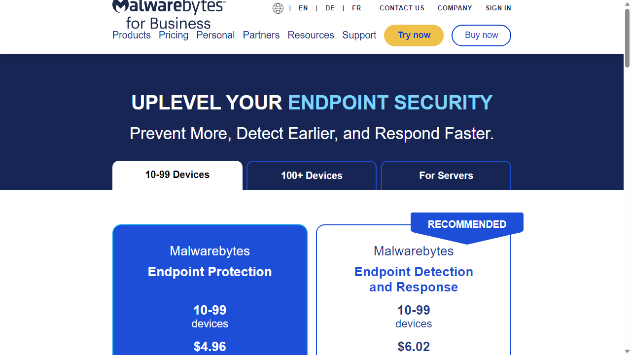 Malwarebytes Endpoint Protection for Business: Plans and pricing