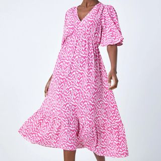 Roman Pink Zig Zag Print Dress