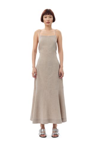 Grey Light Melange Suiting Long Dress
