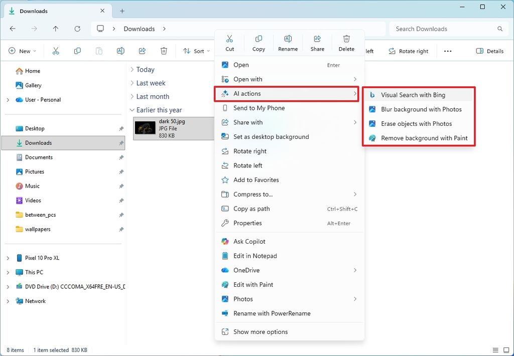 File Explorer AI actions