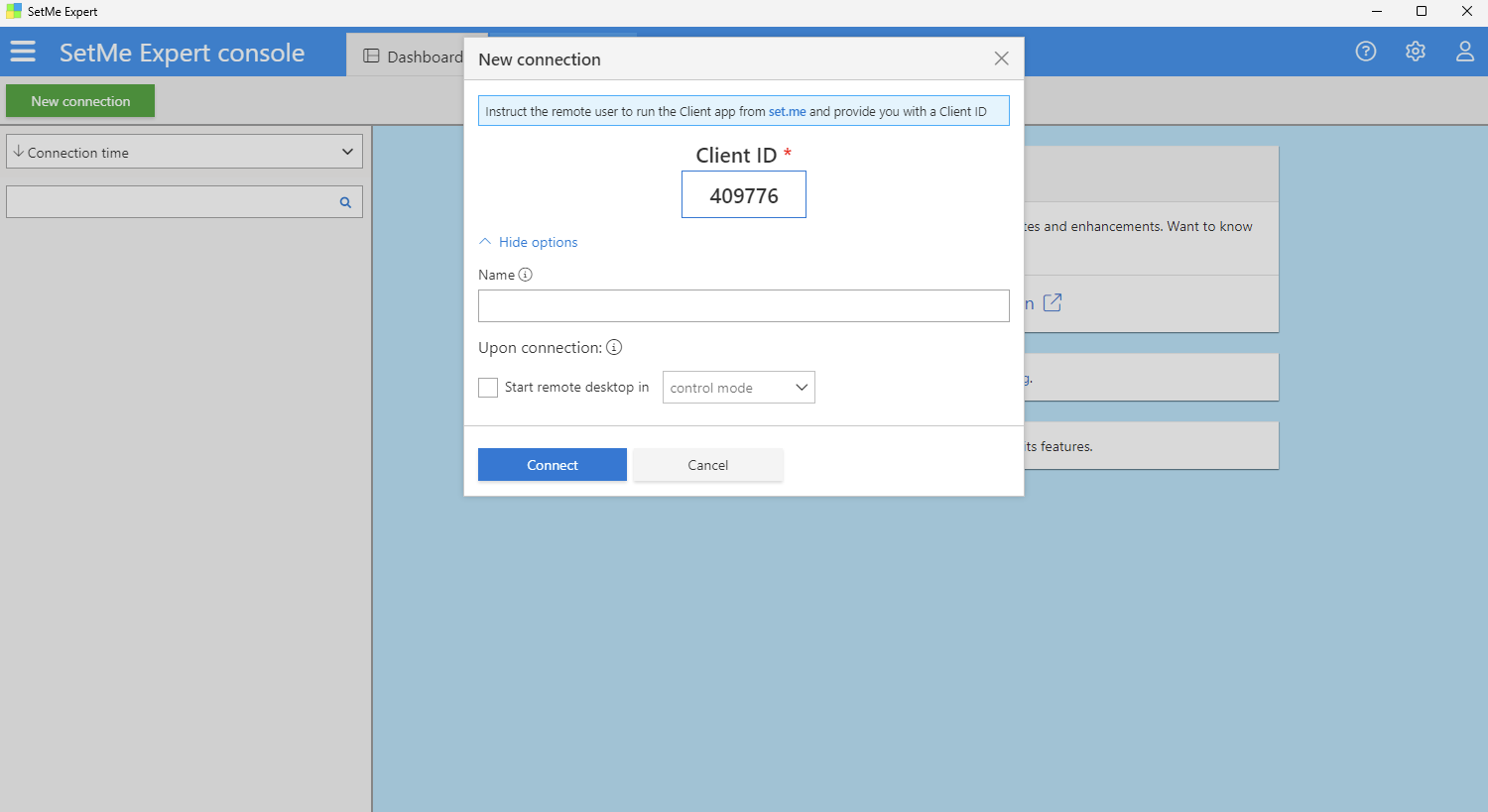 The SetMe Expert Console for remote desktop access.