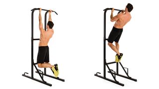 Man demonstrates two positions of the chin-up exercise