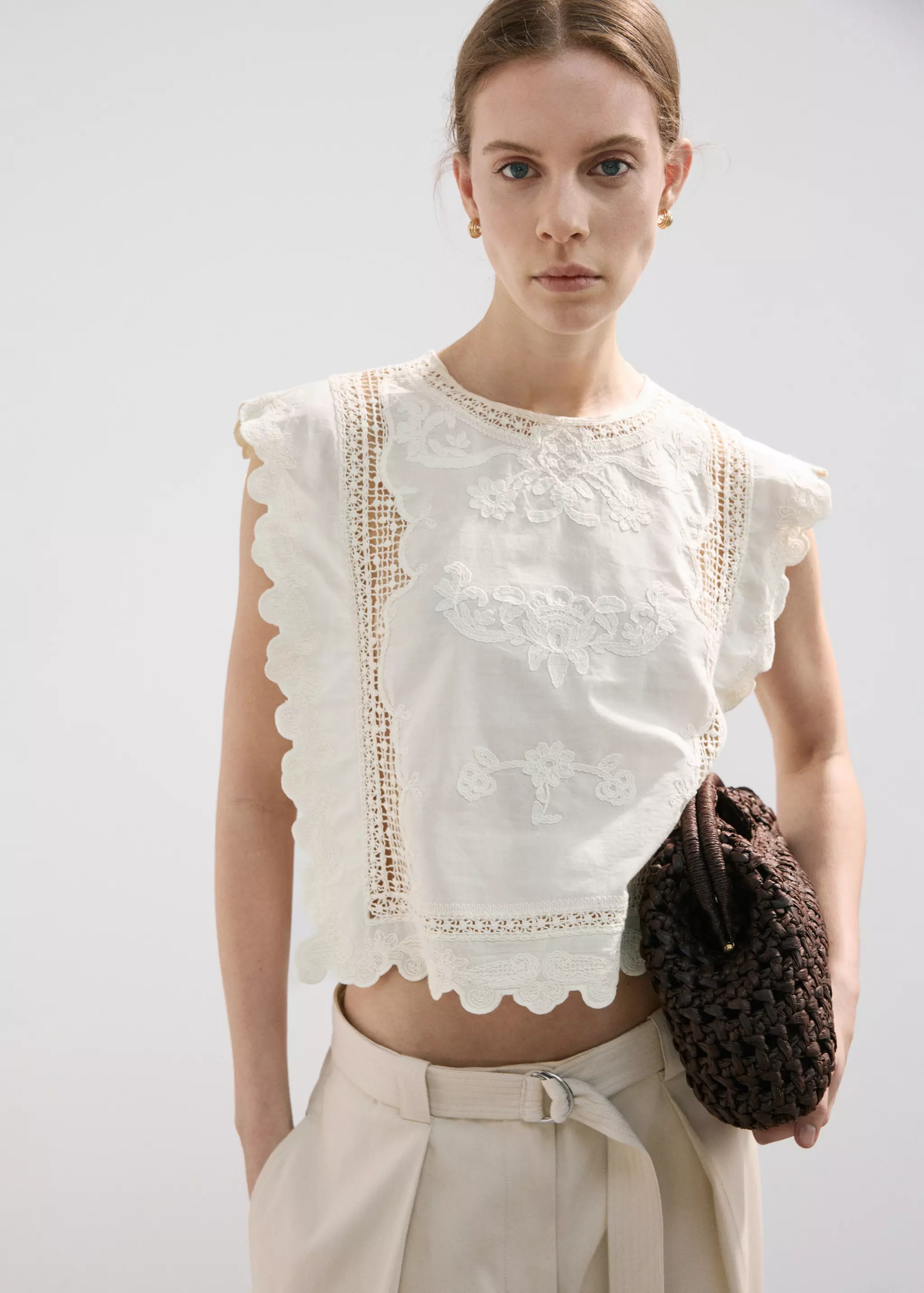 Cotton Top With Embroidered Details - Women | Mango United Kingdom