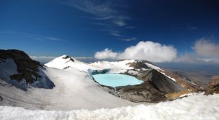 Crater Lake as seen from the summit of Mount Ruapehu.