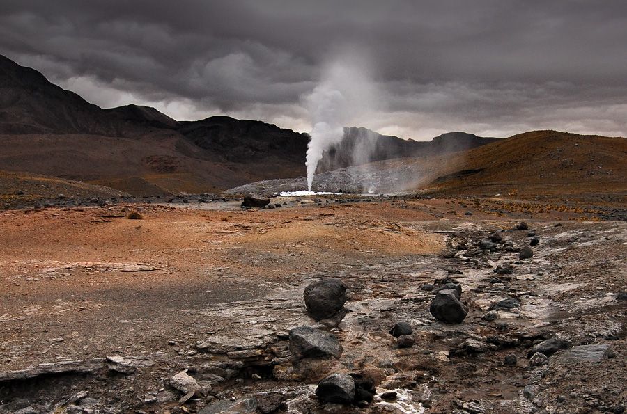 A field of geysers called El Tatio located in northern Chile&#039;s Andes Mountains.