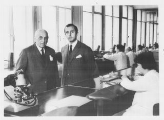 Jack Heuer and his father in the company workshop
