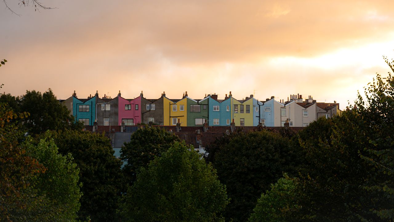 Example image showing street on a hill with sunset light behind