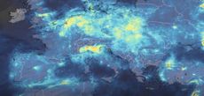 A still image from an animation showing nitrogen dioxide levels in northern Italy decreasing over 2020, in part in response to the COVID-19 outbreak.
