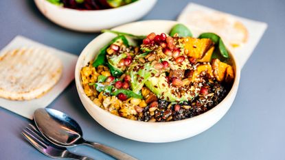 Vegetarian bowl of legumes and vegetables, great for a healthy diet