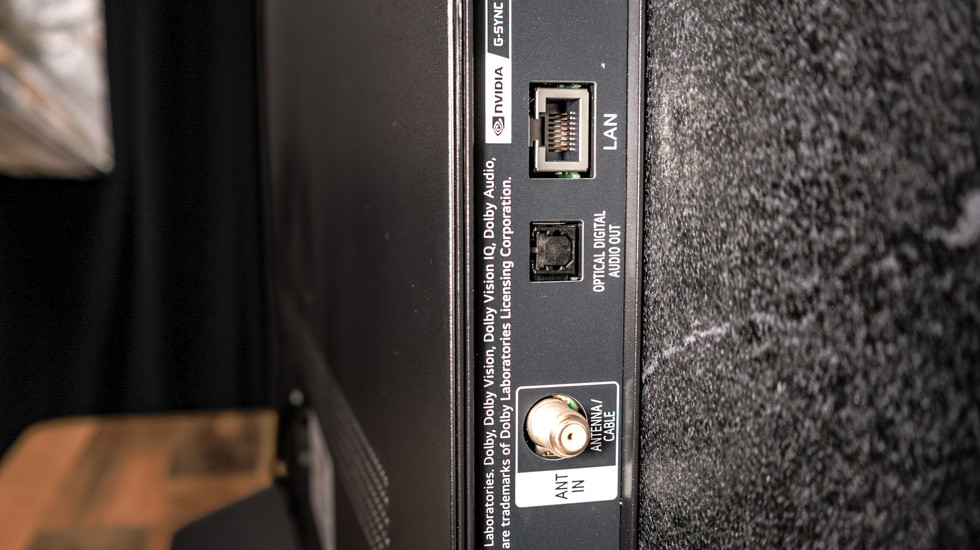 The LAN and antenna connections on a LG C6 OLED TV