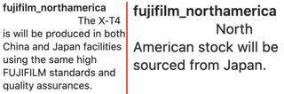 The official Fujifilm North American Instagram account confirmed that the X-T4 is produced in both China and Japan