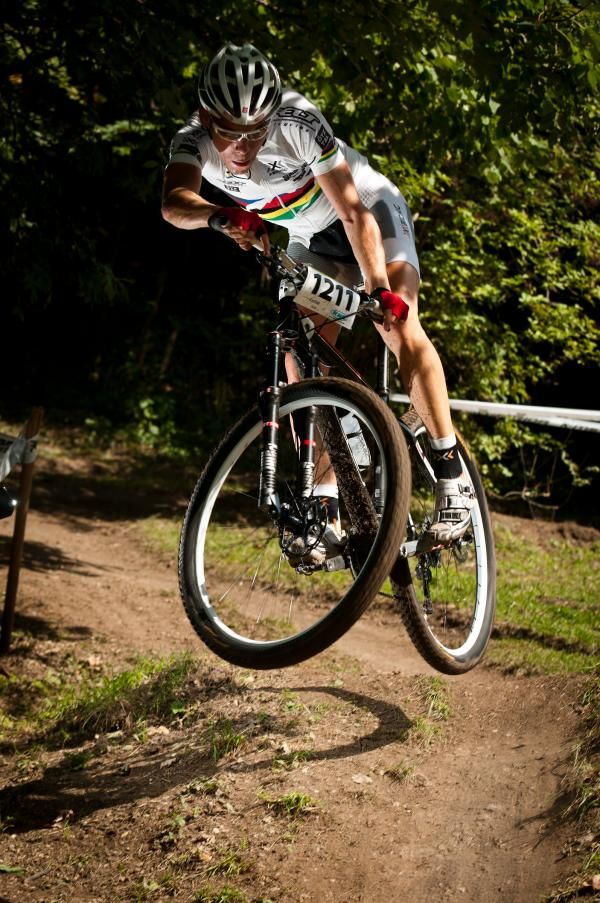 Thomas Litscher (Felt Otzal Bionic World Cup Team) tries out his new rainbow striped jersey