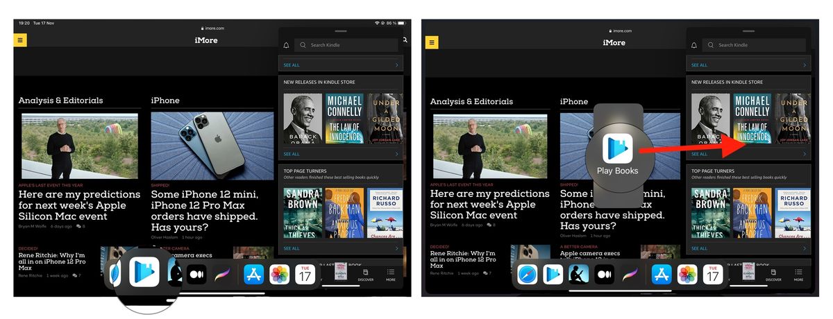 How to add multiple Apps to Slide Over: Swipe your finger up from the bottom to bring up the Dock. Tap and drag an app icon from the Dock to the Slide Over view and release the drag.