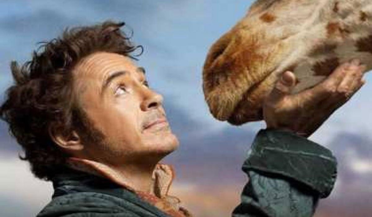 Robert Downey Jr Petting A Giraffe In Dolittle