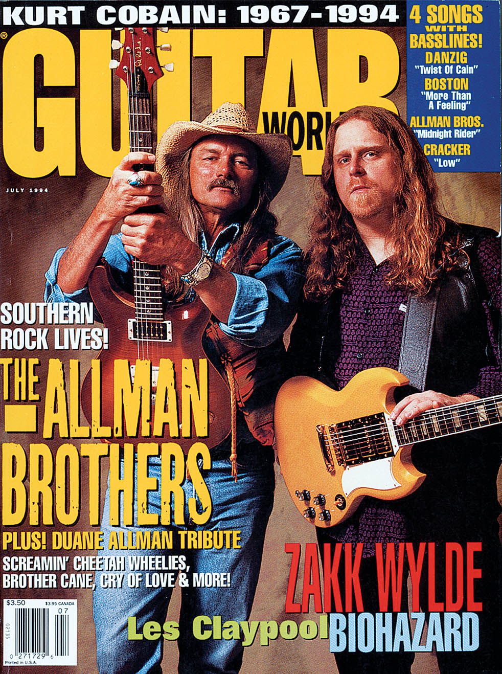 GWM July 1994 cover featuring Warren Haynes and Dickey Betts