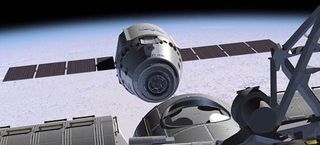 Artist’s rendition of SpaceX's Dragon spacecraft with solar panels fully deployed on orbit.