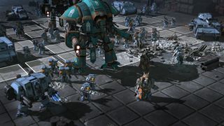 A space marine army is assembled on a grid in Warhammer 40,000: Sanctus Reach