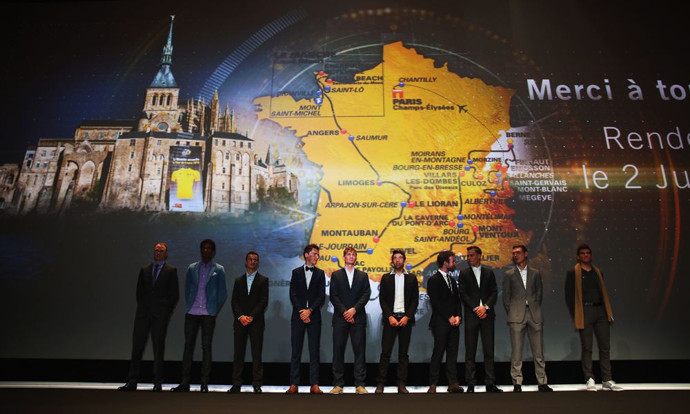 Star riders take the stage at the 2016 Tour de France presentation
