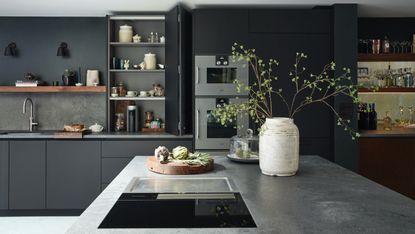 Dark gray kitchen with gray countertop