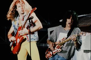 Sammy Hagar and Eddie Van Halen onstage imn 1987