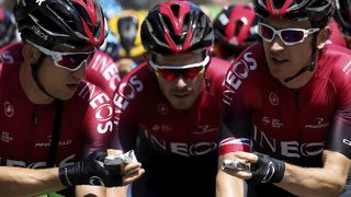 Three Ineos riders compare their on-bike snacks