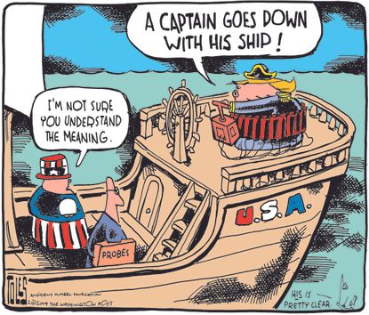 Political Cartoon U.S. Trump Captain Sinking ship