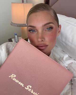 Elsa Hosk wearing pink blush.