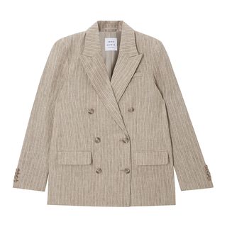 John Lewis & Partners beige pinstripe double breasted blazer