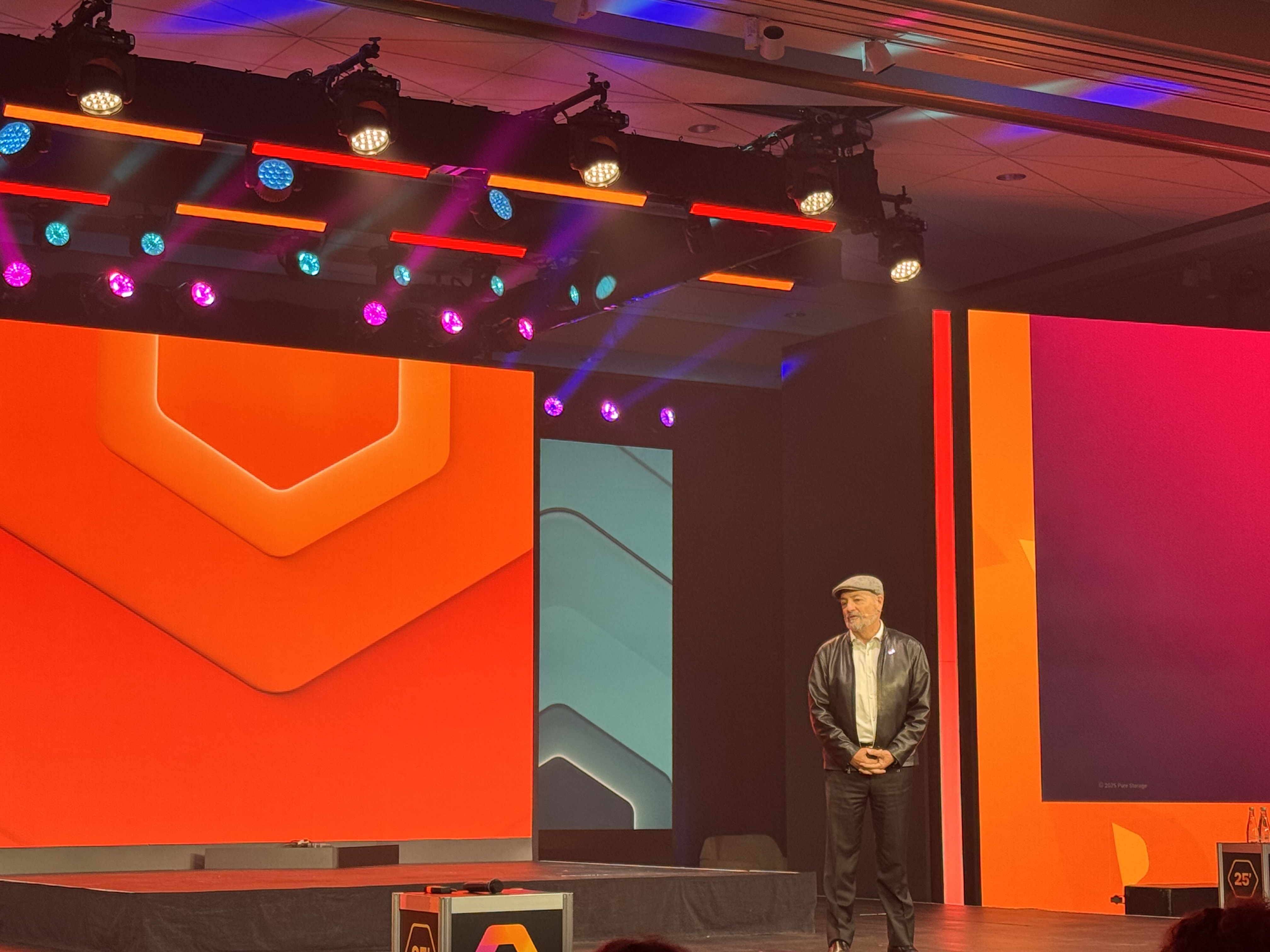 Pure Storage CEO Charlie Giancarlo speaking on stage at Pure Accelerate 2025