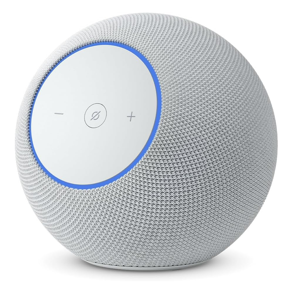 The new Amazon Echo Studio in white.