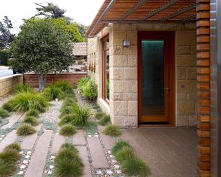 drought-tolerant front garden with grasses