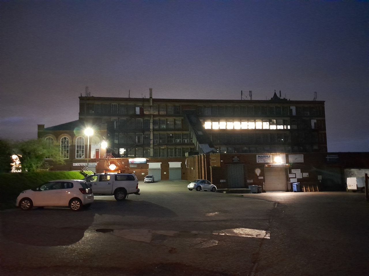Samsung Galaxy A13 camera sample showing a mill at night