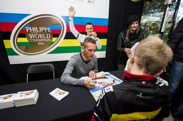 Philippe Gilbert signs autographs in Aywaille, Belgium