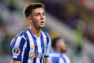 Martim Fernandes of FC Porto looks on during the SuperTaca de Portugal match between Sporting CP and FC Porto at Estadio Municipal de Aveiro on August 03, 2024 in Aveiro, Portugal.