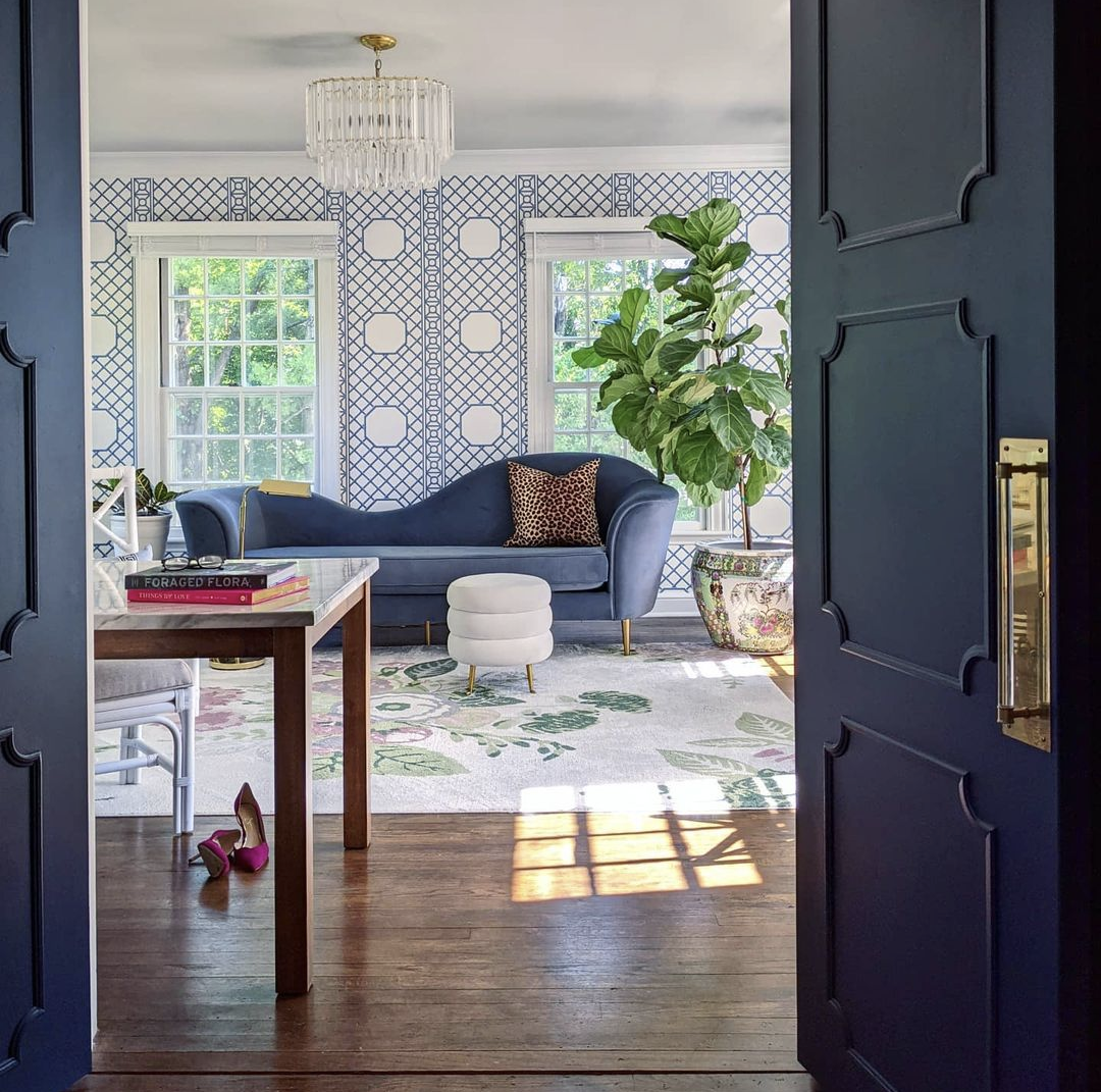 Door with brass push plates