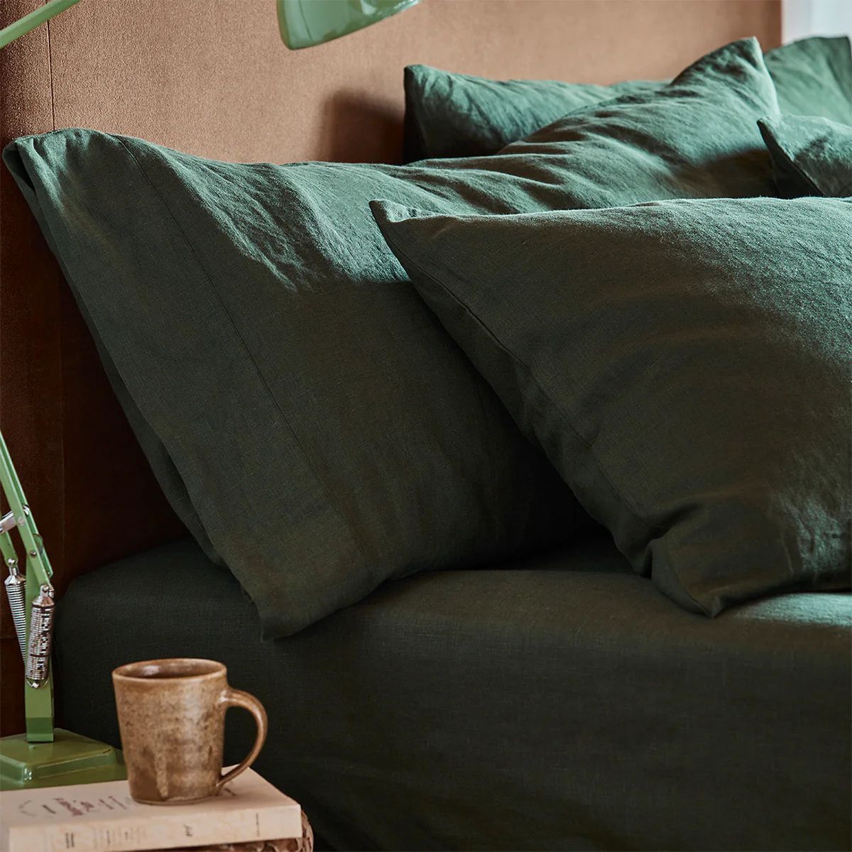 Dark green linen bedding