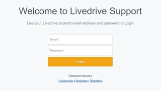 Livedrive's login page for its customer support portal